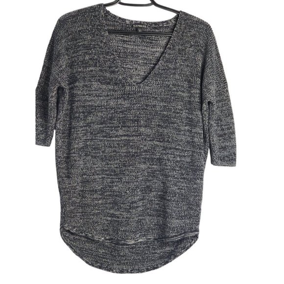 Express Women's Gray Knit V-Neck Pullover Sweater Size Small - Picture 1 of 8